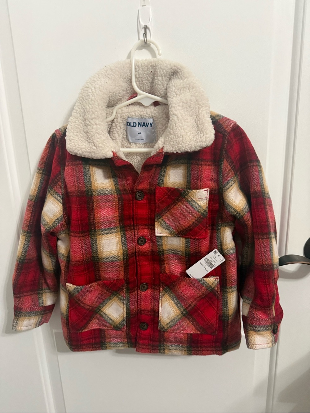 Old Navy Red Plaid Sherpa Collar Kids Jacket